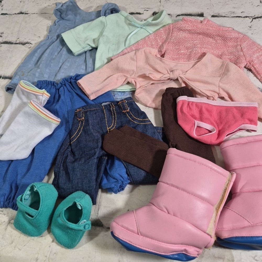 18" Doll Clothes Lot Tops Underwear Socks Tights Boots Slippers - Damaged Jeans